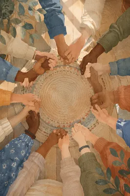 Diverse Hands Joined in Prayer Circle