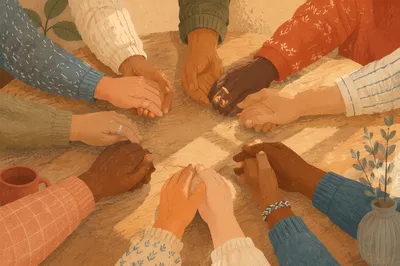 Diverse Hands Joined in Prayer Circle