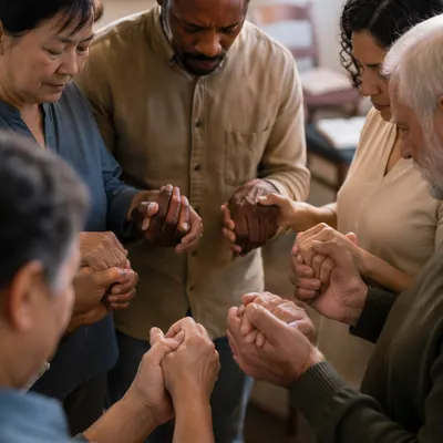 Diverse Adults Holding Hands in Prayer