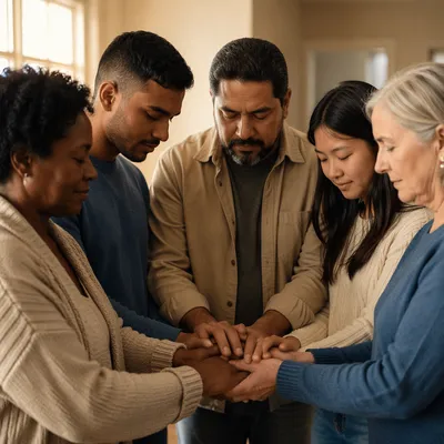 Diverse Prayer Circle with Joined Hands