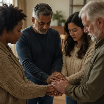 Diverse Adults Holding Hands in Prayer