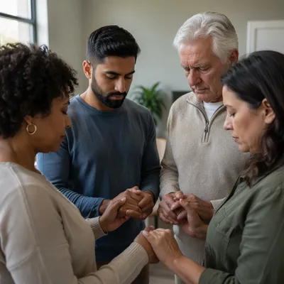 Diverse Prayer Circle with Joined Hands