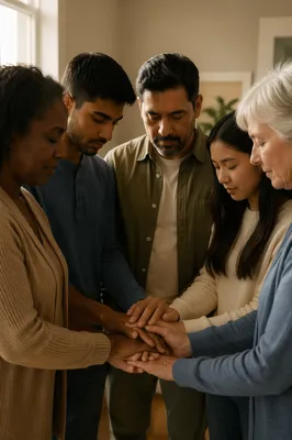 Diverse Prayer Circle with Joined Hands