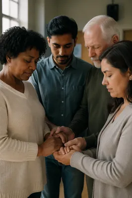 Diverse Prayer Circle with Joined Hands