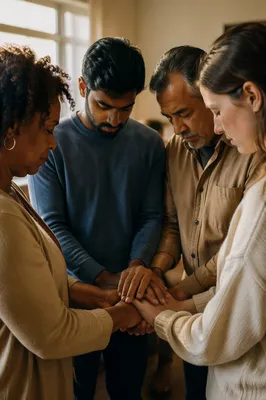 Diverse Prayer Circle in Community Room