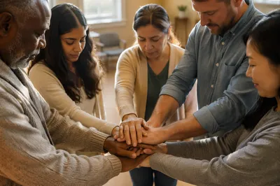 Diverse Adults Joining Hands in Prayer Circle
