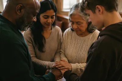 Diverse Prayer Circle with Joined Hands