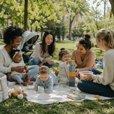 Diverse Mothers and Babies in Park