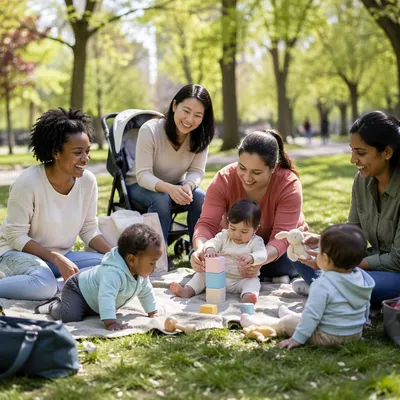 Diverse Mothers and Babies in Park