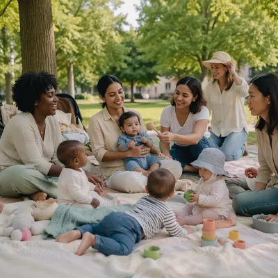 Diverse Mothers and Babies in Park