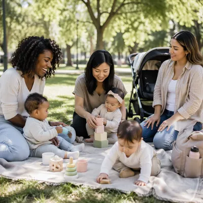 Diverse Mothers and Babies in Park