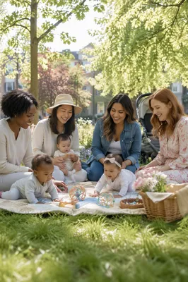 Diverse Mothers and Babies in Park