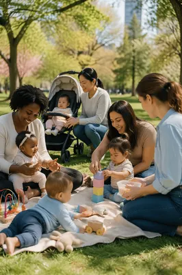 Diverse Mothers and Babies in Park