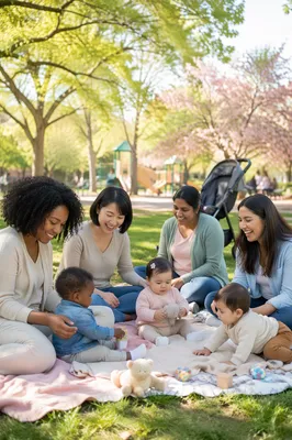 Diverse Mothers and Babies in Park