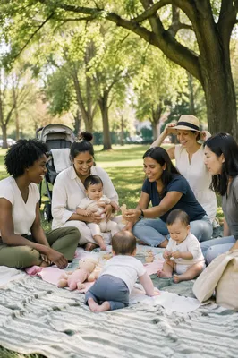 Diverse Mothers and Babies in Park
