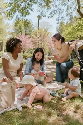 Diverse Mothers and Babies in Park