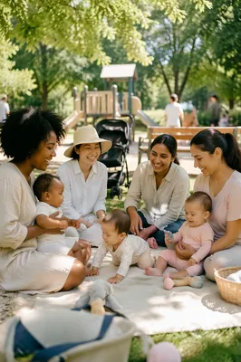 Diverse Mothers and Babies at Park