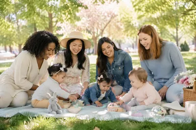 Diverse Mothers and Babies in Park