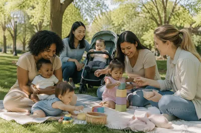 Diverse Mothers and Babies in Park