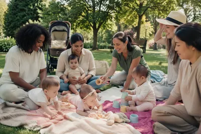 Diverse Mothers and Babies in Park