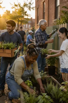 Volunteers Working in a Community Garden