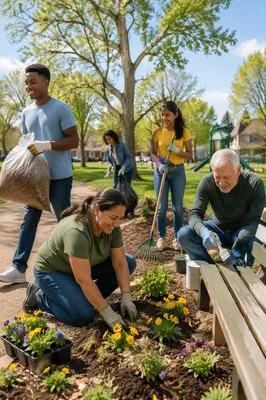 Diverse Volunteers Working in Neighborhood Park