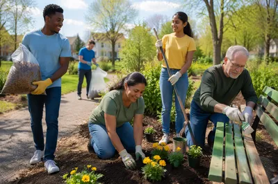 Volunteers Working Together in Sunny Park