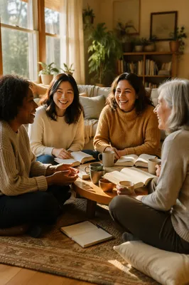 Diverse Women Laughing in Cozy Living Room