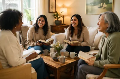 Diverse Women Laughing in Cozy Living Room