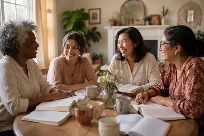 Diverse Women Laughing Around Cozy Table