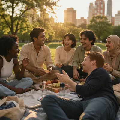 Diverse Youth Group Laughing in Fellowship