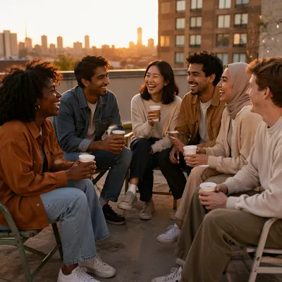 Diverse Youth Group Laughing at Sunset