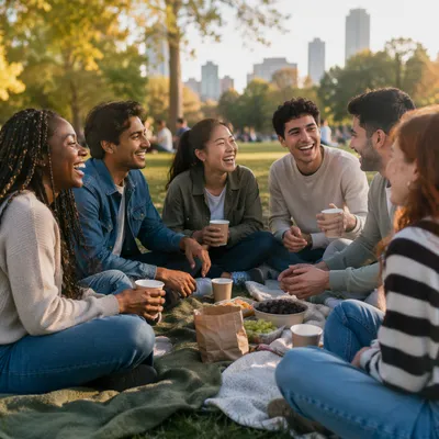 Diverse Youth Friends Laughing in Sunny Park