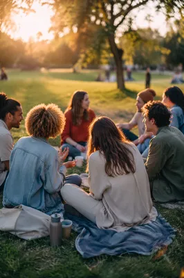 Diverse Youth Fellowship Laughing at Golden Hour