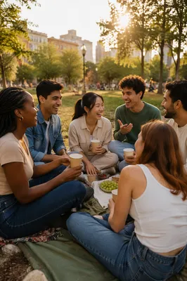 Diverse Youth Friends Laughing in Park Fellowship
