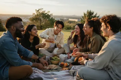 Diverse Young Friends Laughing at Picnic