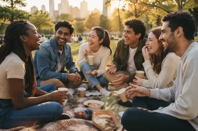 Diverse Friends Laughing in Sunny Park