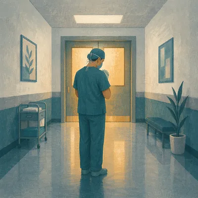Surgeon Praying Before Surgery in Hospital