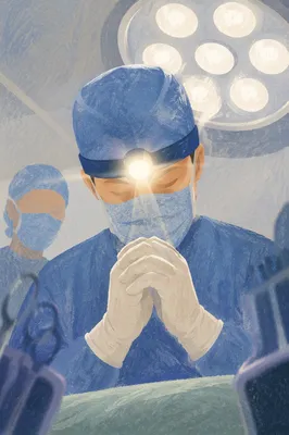 Surgeon Praying Before Surgery in Hospital