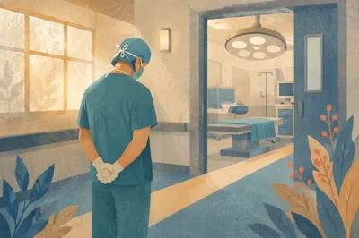 Surgeon Praying Quietly Before Morning Surgery