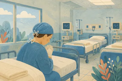 Surgeon Praying Quietly Before Morning Surgery