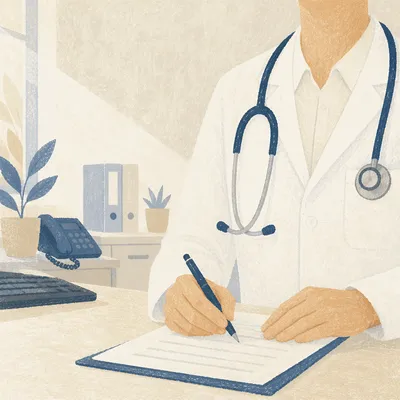 Doctor with Stethoscope in Clinic Office