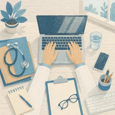Doctor Workspace with Stethoscope and Laptop