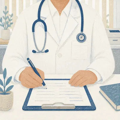 Doctor With Stethoscope at Clinic Desk