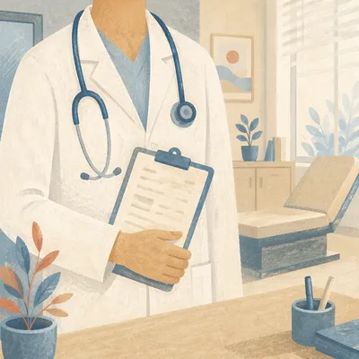 Doctor with Stethoscope in Modern Office
