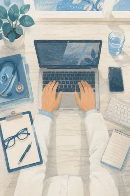 Doctor Workspace Flat Lay in Modern Office