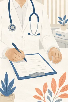 Doctor With Stethoscope at Clinic Desk