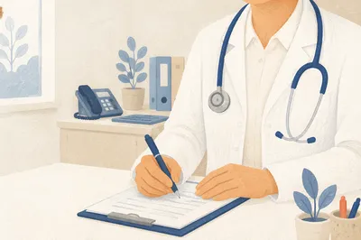 Reassuring Doctor in Clean Clinic Office