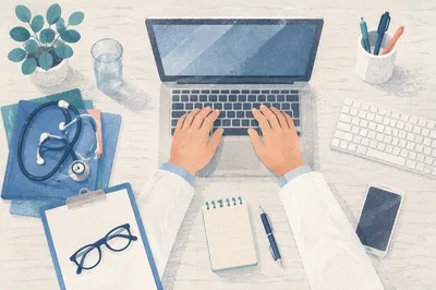 Doctor Workspace Flat Lay in Medical Office