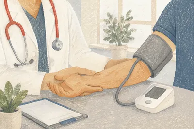 Doctor Checking Blood Pressure in Clinic